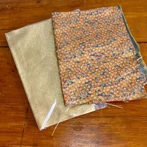 Lot of 2 Japanese Silk Fabric - Gold, Blue & Orange